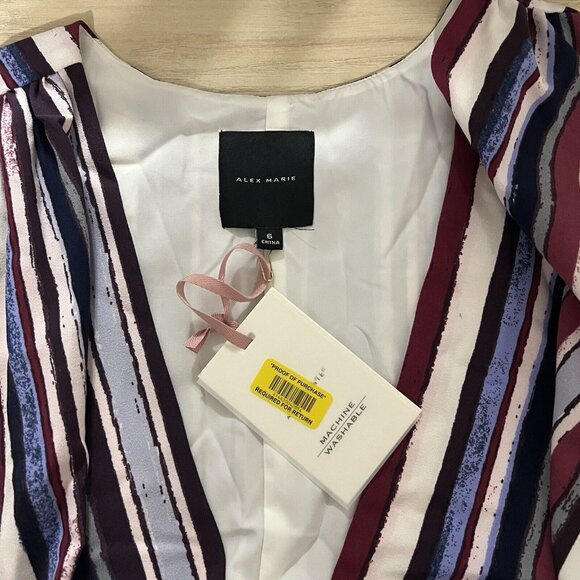 Alex Marie Cassie Dress Size 6 Surplice Wrap Midi Candy Stripe Sunset Sands - Picture 6 of 9